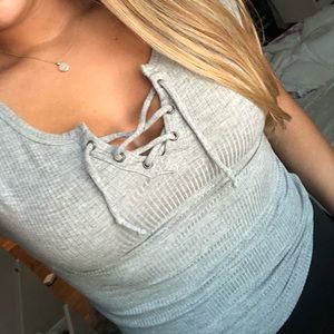 Grey Lace up Fitted t shirt